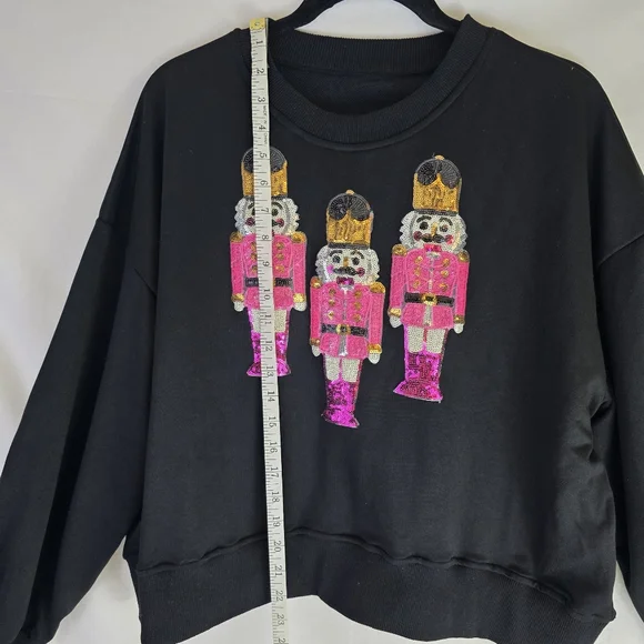 Nutcracker Soldiers Christmas Sequins Sweatshirt Sz M Soft Stretch NWOT - Picture 5 of 10